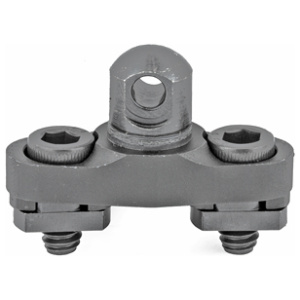Industrial metal clamp with bolts, front view.
