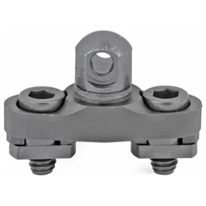 Industrial metal clamp with bolts, front view.