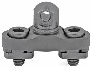 Industrial metal clamp with bolts, front view.