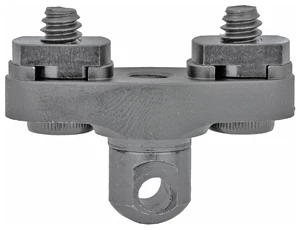 Two-hole grounding connector for electrical installations.