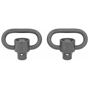 Pair of metal swivels for firearms accessories.