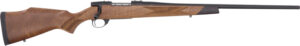 Bolt-action rifle with wooden stock on white background