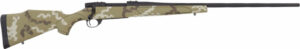 Camouflage bolt-action rifle on white background