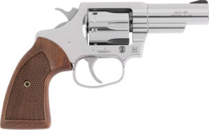 Silver revolver with wooden grip
