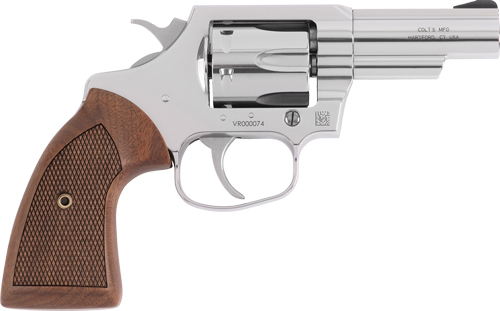 Silver revolver with wooden grip