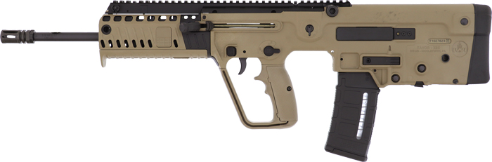 Tan bullpup assault rifle on white background