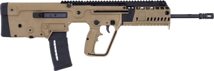 Tan bullpup-style rifle on white background