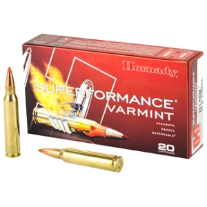 Hornady Superformance Varmint ammunition box and bullets