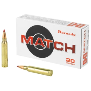 Box of Hornady Match rifle cartridges.