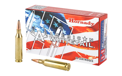 Hornady American Whitetail rifle ammunition box and bullets.
