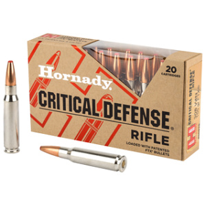 Hornady Critical Defense rifle ammunition box and cartridges