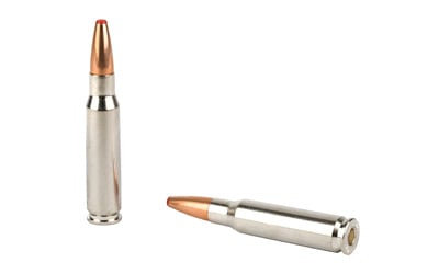 Two rifle cartridges on white background