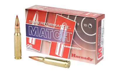 Hornady Superformance Match ammunition box and cartridges