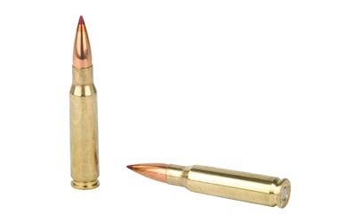Two rifle cartridges on white background