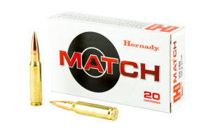 Hornady Match ammunition box and rifle cartridges