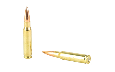 Two rifle cartridges on white background