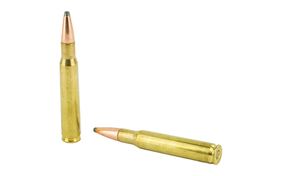 Two rifle cartridges isolated on white background.