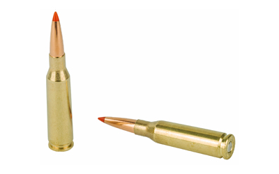 Two rifle bullets with orange tips.