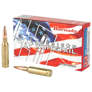 Hornady American Whitetail rifle ammunition box and cartridges