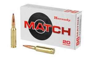 Hornady Match ammunition box and rifle cartridges