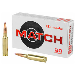 Hornady Match ammunition box and rifle cartridges