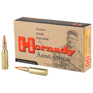 Hornady ammunition box with two rifle cartridges