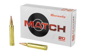Hornady Match ammunition box and rifle cartridges