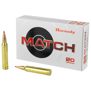 Hornady Match ammunition box and rifle cartridges