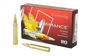 Hornady Superformance rifle ammunition box and cartridges