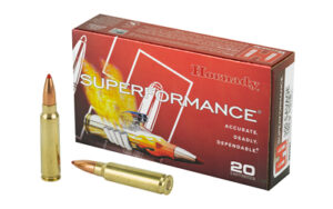 Hornady Superformance rifle ammunition box and cartridges