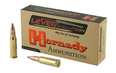 Hornady LEVERevolution ammunition box with rifle cartridges