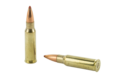 Two rifle cartridges on white background