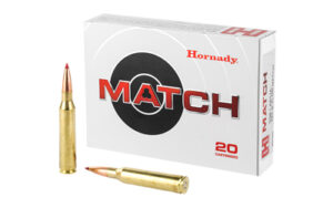 Hornady Match rifle ammunition box and cartridges