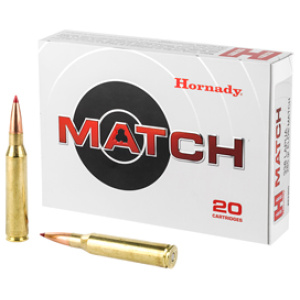 Hornady Match rifle ammunition box and cartridges