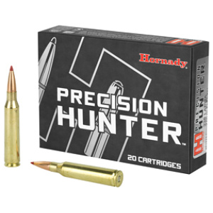 Hornady Precision Hunter ammunition box with rifle cartridges
