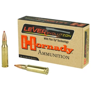 Hornady LEVERevolution ammunition box and cartridges