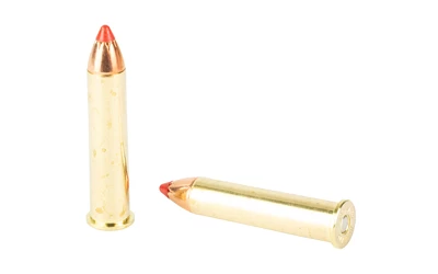 Two brass bullets with red tips