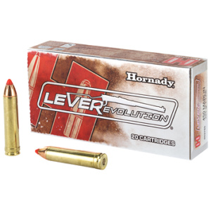 Hornady LEVERevolution ammunition box with rifle cartridges