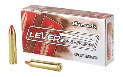 Hornady LEVERevolution ammunition box with rifle cartridges