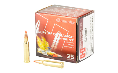 Hornady ammunition box with two bullets displayed.