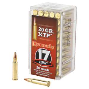 Hornady 17 HMR ammo box and bullet.