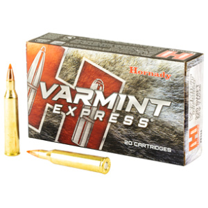 Hornady Varmint Express ammunition box and cartridges