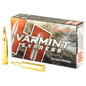 Hornady Varmint Express ammunition box and cartridges