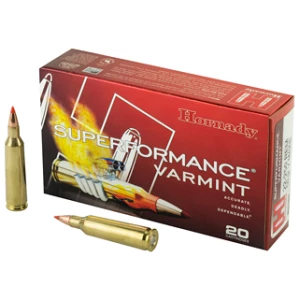 Hornady Superformance Varmint ammunition box and cartridges
