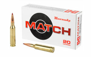 Hornady Match ammunition box and rifle cartridges