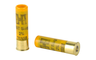 Two yellow shotgun shells on white background.