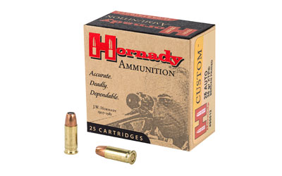 Hornady ammunition box with bullets, 25 cartridges.