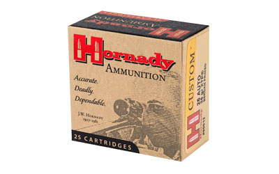 Hornady ammunition box with 25 cartridges.