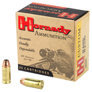 Hornady ammunition box with bullets displayed