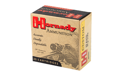 Hornady ammunition box with 25 cartridges.